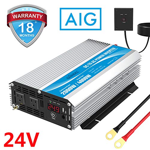 2000W 24V Modified Sine Wave Power Inverter DC 24 Volt to AC 110 120 Volt with Remote Control & LED Display and USB Port for RV Truck Boat