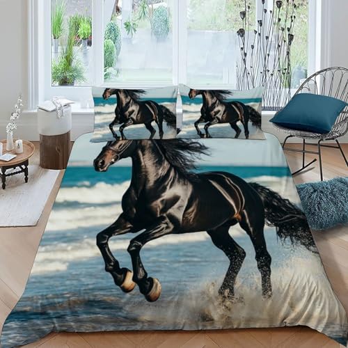Housse de couette cheval zippée 220x240cm pour un lit double facile à border - 2