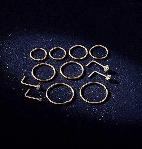 Nose Rings 12Pcs 20G 316L Stainless Steel L Shaped Nose Studs Cartilage Tragus Septum Piercing 6-12MM4