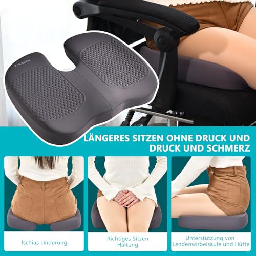 Image of FLORICH 3 PCS Seat Cushion for Carseat Lumbar Support Pillow Car Neck Headrest Pillows Memory Foam Gel Memory Foam Massage Point Seat Pads Pressure Relief Back Cushion for Office Chair(Light Grey)