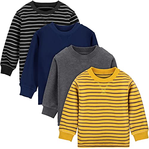 Cooraby 4 Pack Toddler Boys' Thermal Long-Sleeve Shirts Stripe an...