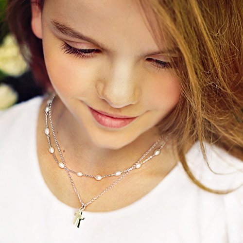 Sterling Silver Chain & Pearl Necklace For Girls and Women. Delicate Teen Jewelry Present For Holy Communion, Flower Girl Gift, Birthday, Sweet 162