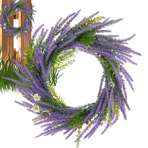 Guirnalda De Guirnaldas De Lana De Lavanda Corona De Primavera Artificial Para El Aire Libre, Corona De Lavanda De Pascua, Guirnalda De Lavanda Simulada De Pascua, Corona De Flores De Lavanda De Pascu