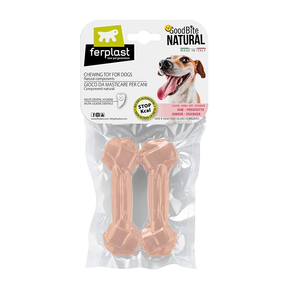 Ferplast Goodbite Natural S Juguete Hueso para La Higiene Oral, Sabor A Jamón, Perro Medio-Pequeño (5-10 Kg), Natural, 2 Piezas De 40G 1 Unidad 80 g