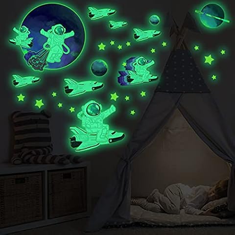 JMbeauuuty Glow in the Dark Astronaut Wall Decals,Shinning Stars Planet Wall Stickers Brighten Room,Nursery Kid’s Room Wall Decals Boys Girls Ceiling Glow Decoration Cover