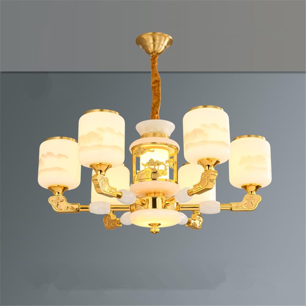 SXECAEPS Contemporary Luxury Brass Chandelier LED Chinese Style Living Room Bedroom Dining Villa Hotel Tearoom Cafe Pendent Lights (A 6 Lights)