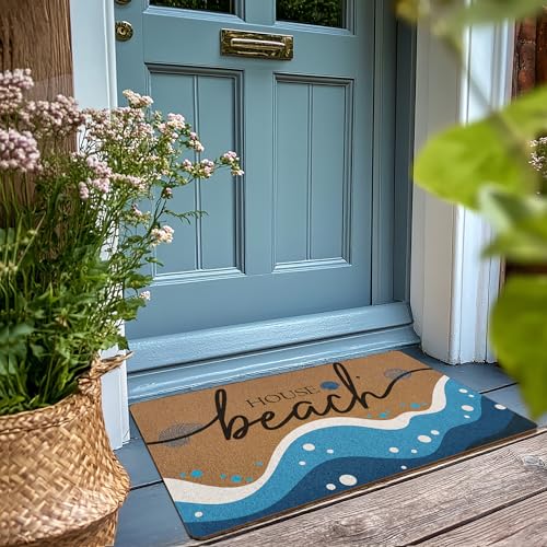 XLDLIOO Beach Coastal Summer Door Mat, Beach House Doormat, Ocean Welcome Front Door Mat Indoor Outdoor Entrance, Beachy Seashell Artificial Coir Doormats Rugs for Patio Entry Home Decor, 30x17in - Image 2