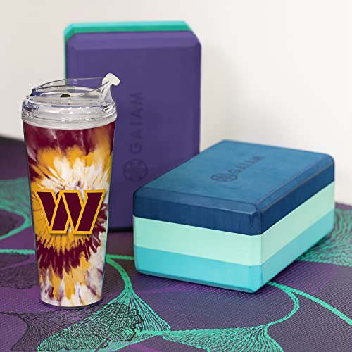 Image of Rico Industries NFL Football Glitter 24oz Acrylic Glitter Tumbler with Hinged Lid, Officially Licensed Double Wall Tumbler with Straw