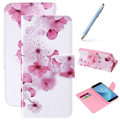 Robinsoni Case Compatible with Samsung Galaxy J530 PU Leather Phone Case Folio Flip Wallet Cover with Kickstand Book Style Cover Magnetic Closure Notebook Cover Wallet Phone Case Peach Blossom
