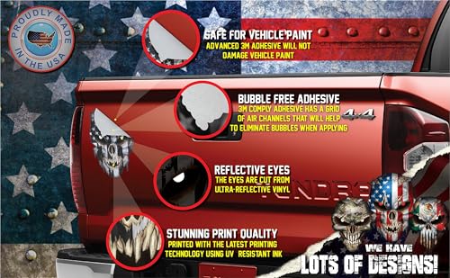 Image of Skull with Reflective Eyes American Flag Vinyl Decal Stickers Car Truck Sniper Marines Army Navy Military Graphic