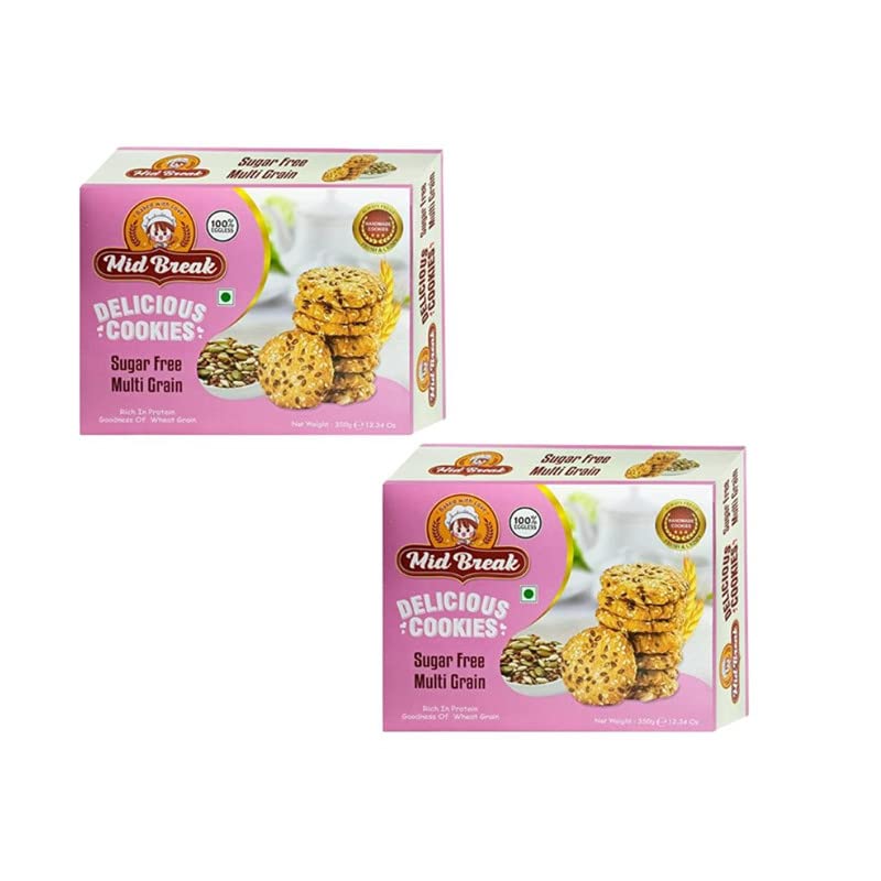MidBreak No Added Sugar Multigrain Cookies - 300gm (Pack Of 2) | Handmade Multigrain Biscuits | Eggless & Diabetic-Friendly Cookies | Healthy Low-Fat Tea Snack