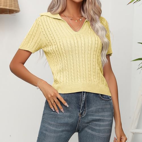 Image of MINTLIMIT Women's Short Sleeve Sweater Tops Lightweight Pullover Shirts 2025 Spring Summer Trendy Casual Blouses