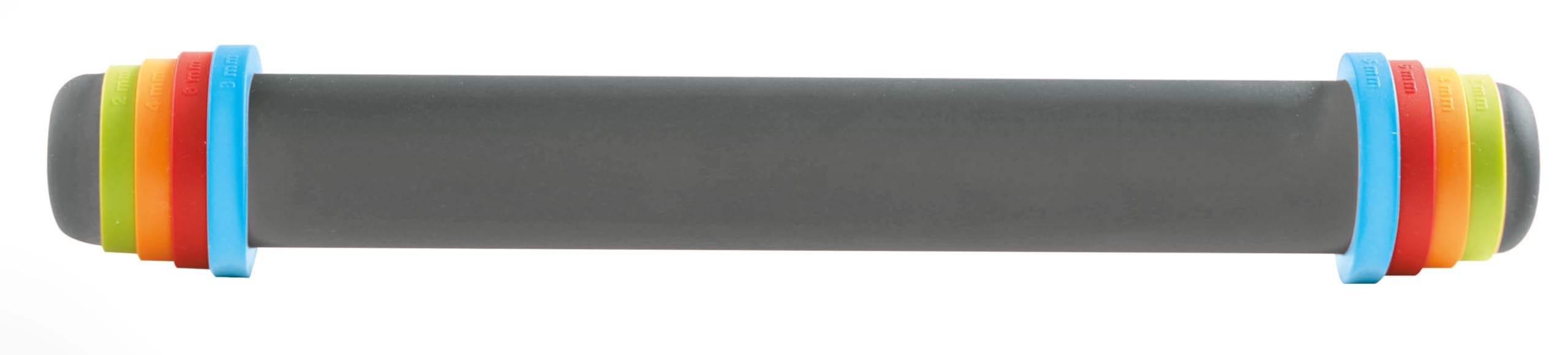 MASTRAD - Nudelholz – Grau – mit verstellbaren Ringen – 2 mm für frische Teige, 4 mm Kuchen, 6 mm sandgestrahlt, 8 mm Pizza – aus Silikon – antihaftbeschichtet – BPA-frei – 41 cm
