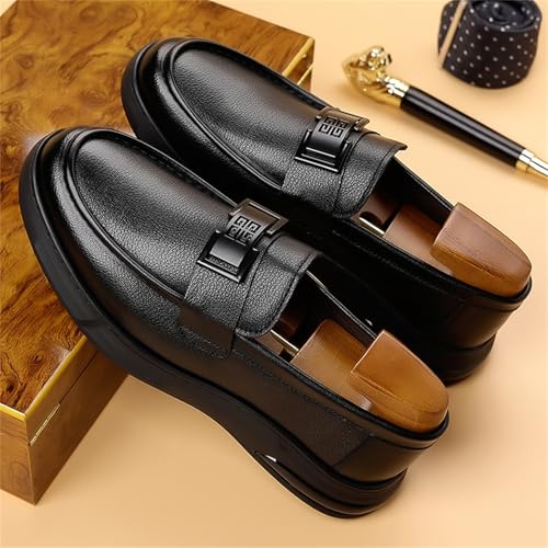 Men's Genuine Leather Slip-On Platform Loafers with Decorative Buckle Lightweight Flexible Non-Slip Sole Round Toe Business Formal Office Dress Shoes3