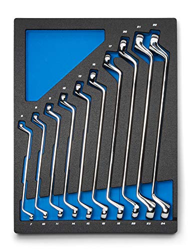 Image of Capri Tools 75-Degree Deep Offset Double Box End Wrench Set, 6 to 24 mm, Metric, 10-Piece with Mechanic's Tray