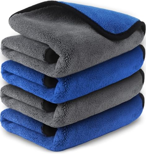 Image of Auto Hub Microfiber Cloth for Car - 600 GSM (40x40 CM) Car Cleaning Cloth, Thick Plush, Lint Free, Streak Free Microfiber Cloth for Bike & Car Washing & Drying Pack of 4-Blue