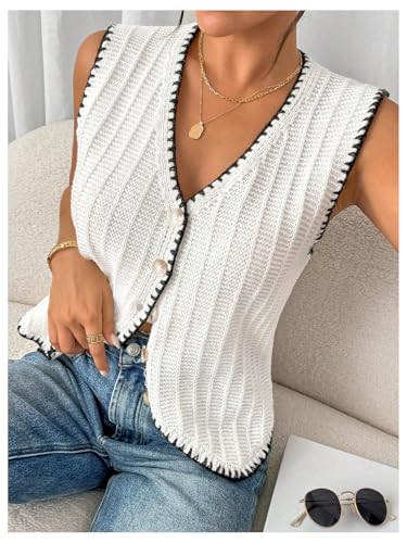Verdusa Women's Old Money Button Down Sweater Vest Sleeveless Elegant Lightweight Knit Tops4