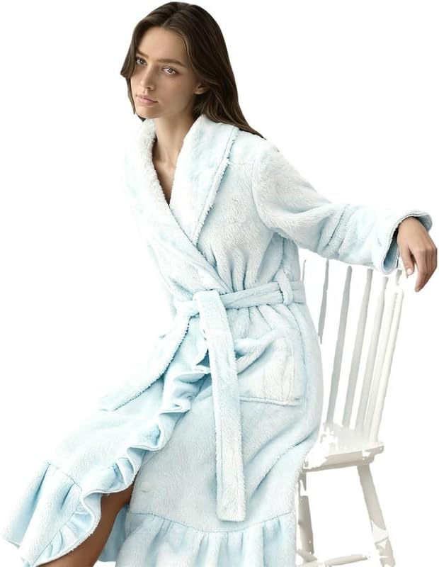 Towel Bath Robe for Women after Shower, Lightweight Fluffy Long Bathrobe - Image 4