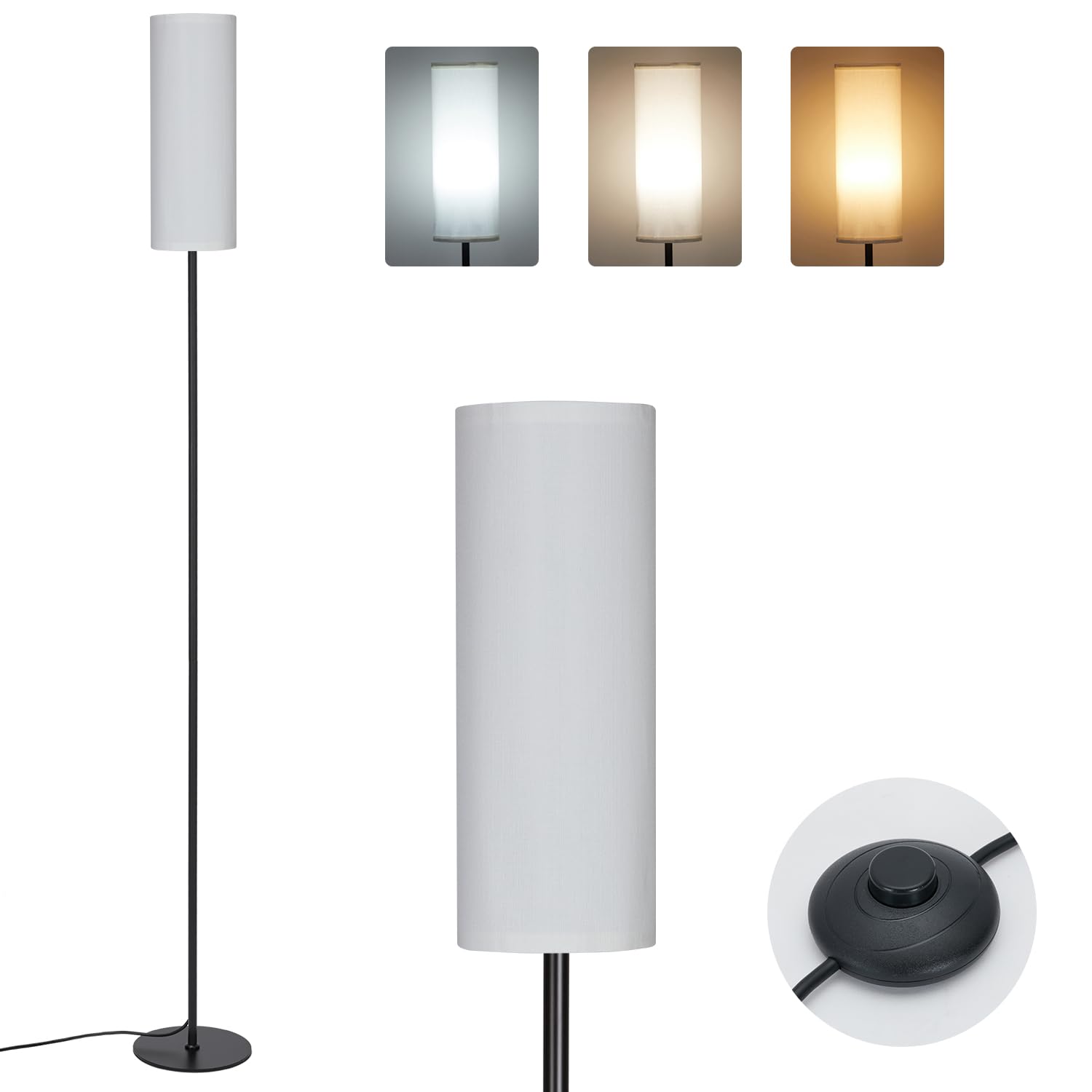 Lámpara de Pie LED para Salon, Lámpara de Pie Moderna con 3 Temperaturas de Color, E27 Luz de Lectura se Puede Utilizar en La Sala de Estar, la Oficina, el Dormitorio, Retro (Blanco)