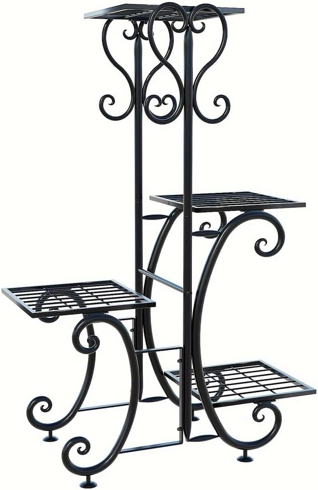 Metal Plant Stand Indoor Outdoor,4-Tier Plant Stand Rack,Plant Display Shelving for House Living Room Balcony Garden Patio