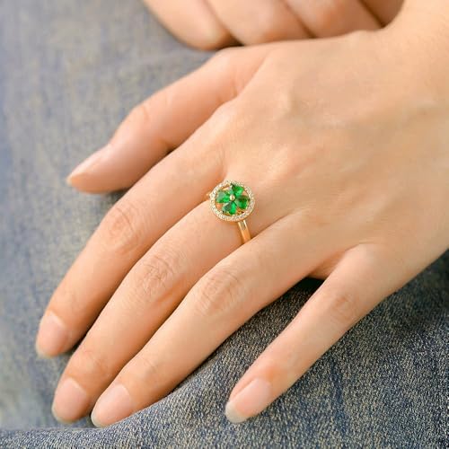Round CZ Heart Clover Leaf Rotating Statement Ring for Women Gold Plated Adjustable Expandable 4 Leaves Open Wrap Anxiety Rings Comfort Fit Dainty Wedding Holiday Anniversary Jewelry Gift2