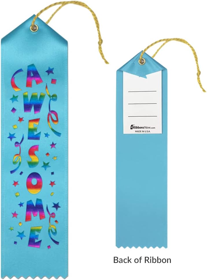 RibbonsNow Fun Award Ribbons - 50 Total Ribbons - 10 Each of Amazing, Awesome, Fantastic, Great Job, and Outstanding with Card & String : Office Products