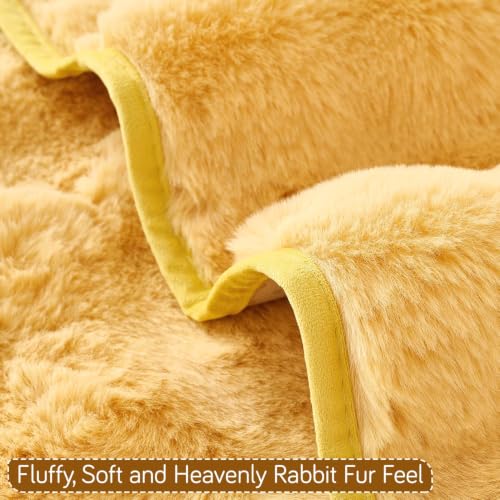 Image of HOKIPO 'FurHug' Premium Faux Rabbit Fur Sofa Cover Mats for L Shape and 1 /2 /3 Seater Sofa. Make Your Own Sofa Cover Set, Mat Length 90(D) X 150(L) Cm, Honey Yellow (NEW2-5014-YLW)