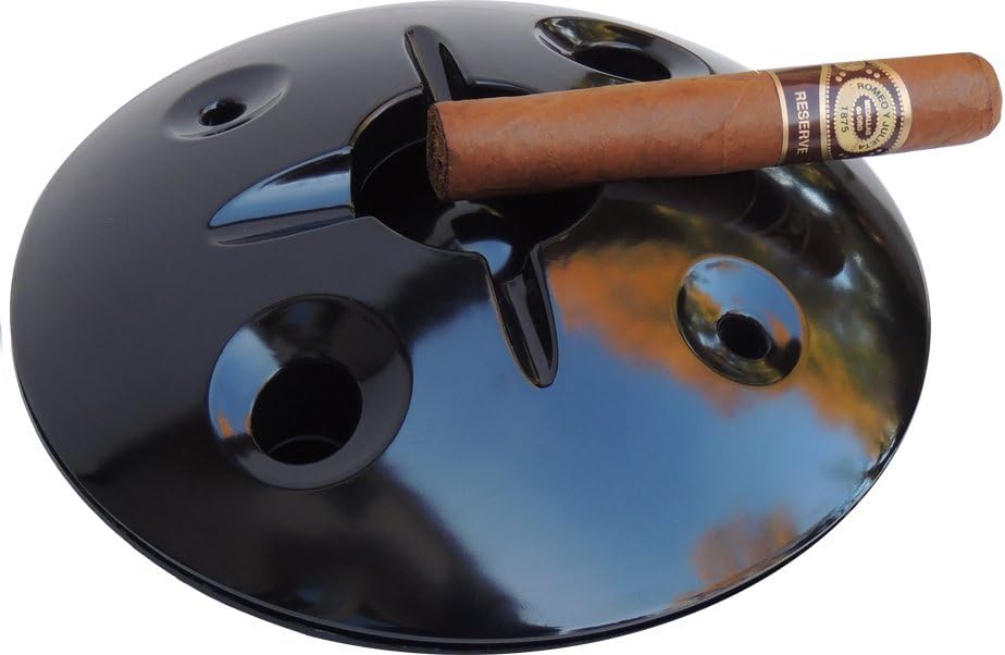 Large 8 Inch Commercial Quality Melamine Windproof Ashtray - Black