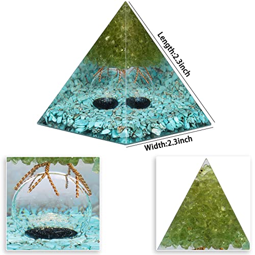Nupuyai Peridot Tree of Life Blue Howlite Turquoise Crystal Piramid with Glass Crystal Ball - Image 2