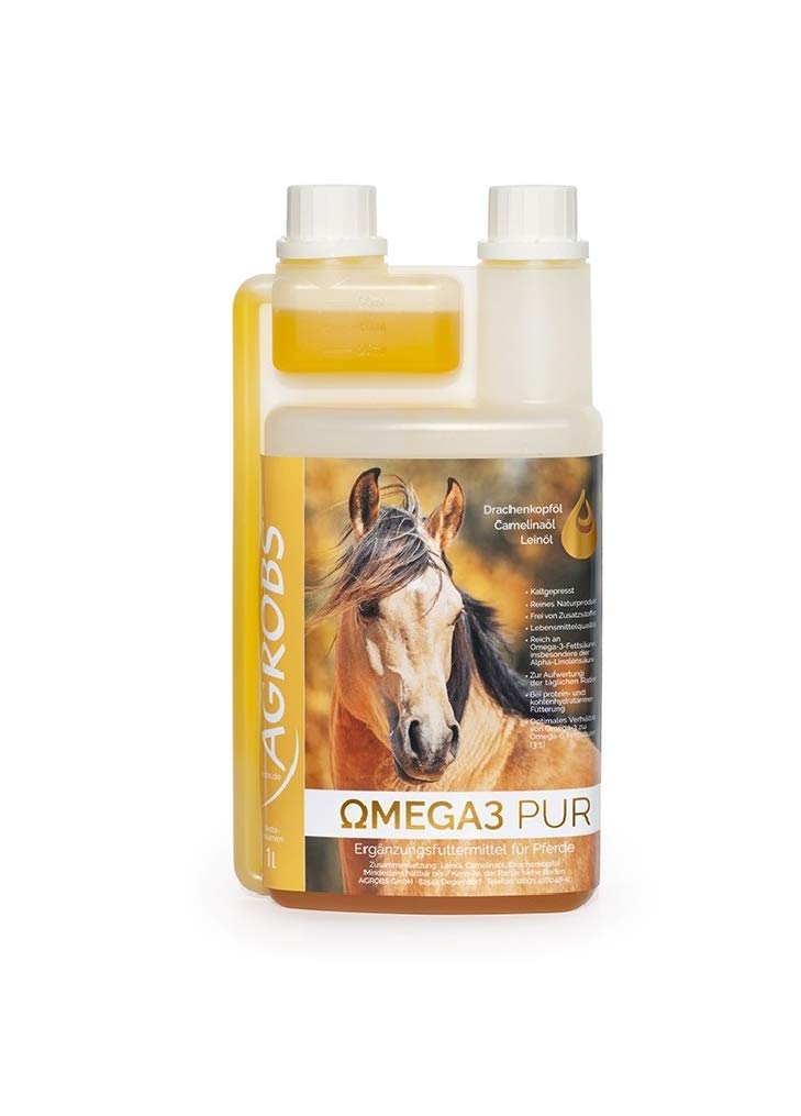 Agrobs Omega3 Pur | 1 l | Ergänzungsfuttermittel für Pferde | Kaltgepresstes Naturprodukt