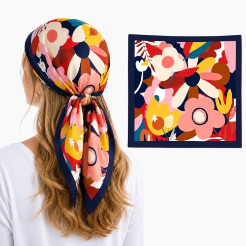 Image of Satin Square Head Scarf for Women, Floral Printed