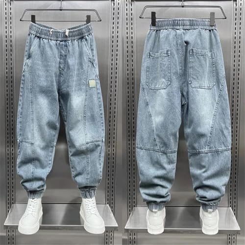 Men's Harem Jeans Streetwear Loose Baggy Calf Length Denim Elastic Waist Jogger Pants2