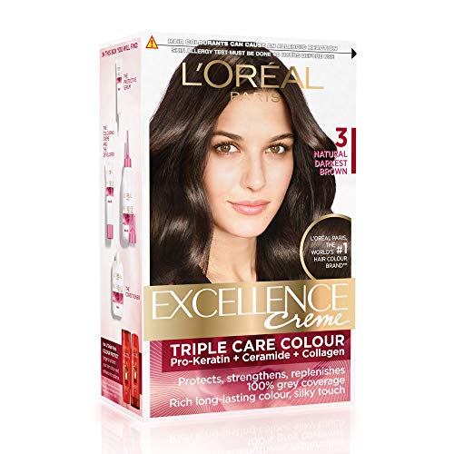 Image of L'OREAL PARIS Excellence Creme Hair Color, 4 Natural Dark Brown, 72ml+100g and Excellence Creme Hair Color, 3 Natural Darkest Brown, 72ml+100g