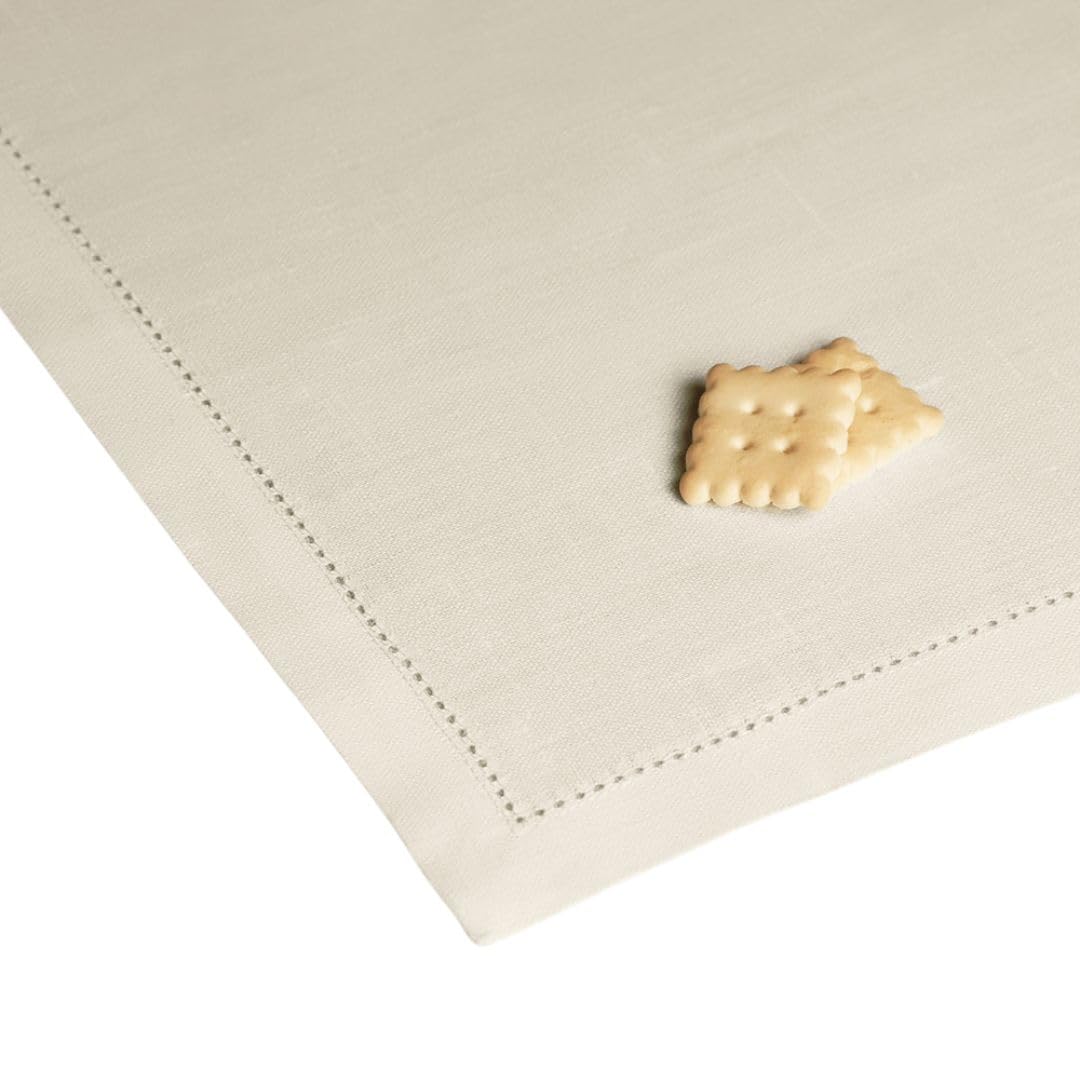 Cuore di lino - Chemin de Table en Pur Lin 100 % Made in Italy Ajour Blanc crème (50 x 150 cm)