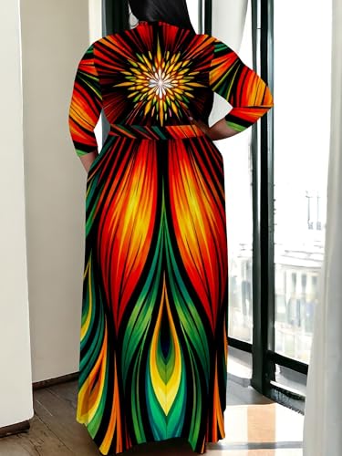 Image of SUZONANA Plus Size Maxi Dresses for Curcy Women Casual Loose 3 /4 Sleeve Long Dress with Belt