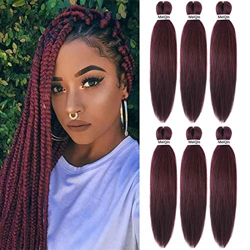 MeiQin Pre Stretched Braiding Hair 22" Yaki Texture Braid Hair Extensions 6Pcs/Lot Mixed Color Hot Water Setting Crochet Twist Hair (22 Inches, 99J)