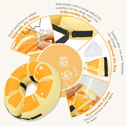 Image of Inflatable Dog Cone Collar to Stop Licking, Soft Neck Donut Collar After Surgery, Adjustable Recovery Cone for Small Medium Large Dogs (Orange,2XL)