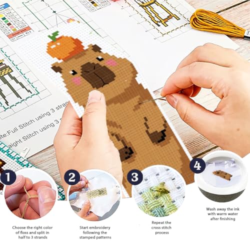 Image of ACRNIGHEET 6PCS Cross Stitch Bookmark Kit for Beginner Stamped Cross Stitch Kits for Adults Cute Animals DIY Tassel Embroidery Bookmark Kits Needlepoint Kit with Instructions Craft Gift 8.5''x3'' 11CT
