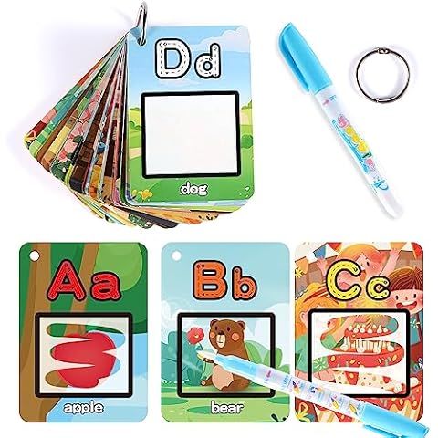 Water Coloring Books for Toddlers, Aqua Painting Book for 18+ Months, Magic Paint Set for 2 3 4 5 Years Old, Alphabet Flash Cards ABC Learning, Road Trip/Airplane Travel/Car Activities Essentials Kids Cover