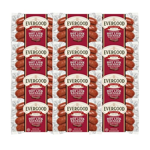 Evergood Louisiana Hot Link Sausage Bundle - 12 Packs, Bold Cajun-Style Beef Links, Naturally Smoked, Spicy, Grill Ready, Fully Cooked