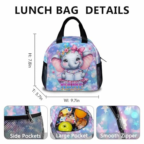 Backpack for Girls, Custom Elephant Backpacks for Girls 5-8, 3 Set in Large Capacity Casual Bookbag for Preschool Elementary Kindergarten Travel Picnic School Supplies3