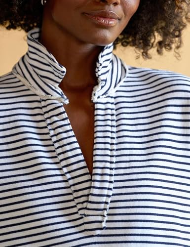 Zontroldy Women's Casual V Neck Pullover Sweatshirt Long Sleeve Solid Color/Stripe Polo Collared Shirts Tops2