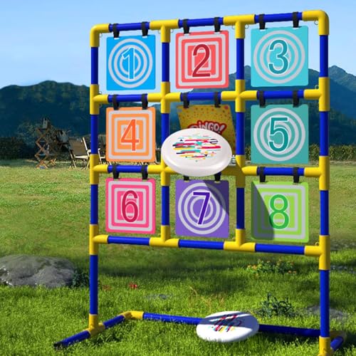 Set da gioco di frisbee con bersaglio, include 9 frisbee per divertimento all'aperto, facile installazione per campeggio, spiaggia e attività sul prato, compatto per uso interno ed esterno