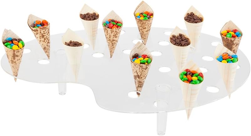 Restaurantware 16 x 13 x 3 Inch Ice Cream Cone Holders 4 Palette Design Popcorn Cone Holders - 35 Holes With Legs Black Plastic Cone Stands Display Candy Or French Fries For Parties And Events