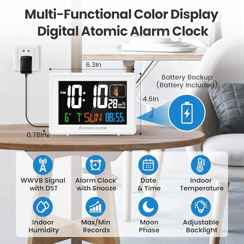 Digital Atomic Alarm Clocks for Bedrooms Battery Backup - Image 2