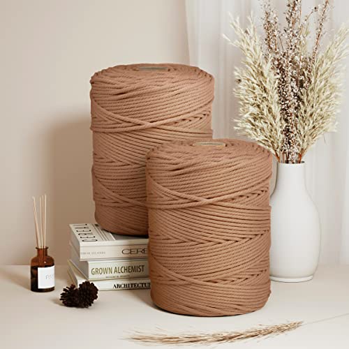 Image of ZUEXT Macrame Cord, Brick Red, 5mm x 328yds Cotton String Macrame Yarn | Natural Handmade, 4 Strands Twisted Cotton Rope, for Craft Wall Hanging Weaving Tapestry Dream Catchers Hanger DIY Gift, 300m