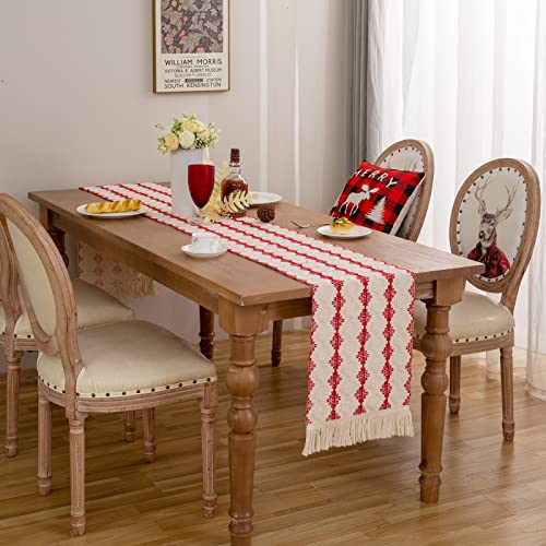Kadyhoom Red Burlap Table Runner, Boho Table Runner 48 Inches, Coffee Table Runner For Boho Decor/Farmhouse, Table Runner For Holiday/Wedding/Party/Farmhouse/Kitchen/Dining Decor #TOP3