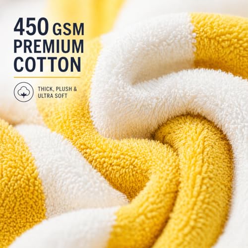 Image of TowelWala Extra Large Cotton Pool & Bath Towel | 180x90 cm | 450 GSM Cotton | Quick Drying & Highly Absorbent | Striped Design for Adults | TW PT YLW Pack 2