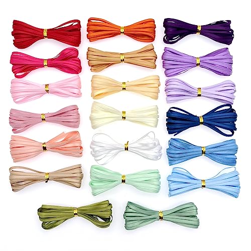 JZK 20 Color 3mm Thin Fabric Ribbon, 5m Polyester Satin Ribbon for Gift Wrapping Wedding/Party Decoration
