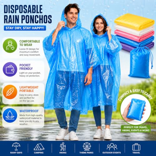 Image of AAYAT SMYKKER Disposable Rain Poncho (Pack Of 4) Waterproof Emergency Rain Coat with Hood for Men & Women | Lightweight Foldable Emergency Rain Wear | Travel, Trekking & Outdoor Use |